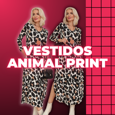 Vestido Animal Print Manga Longa